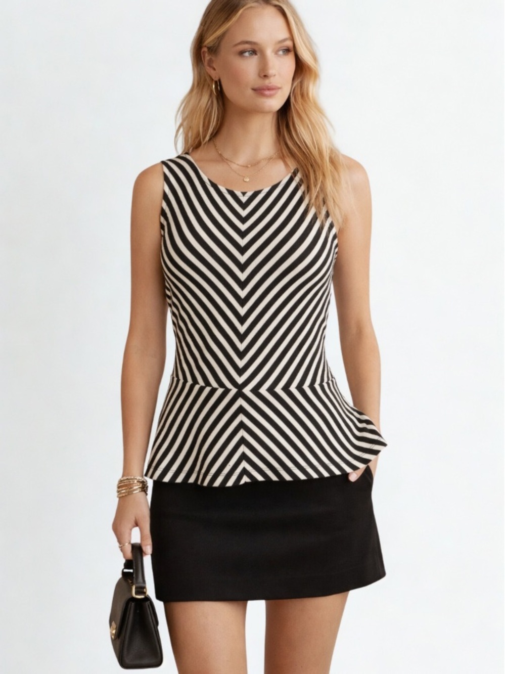 Banana Republic Black & White Sleeveless Peplum Cotton Blouse Size 10